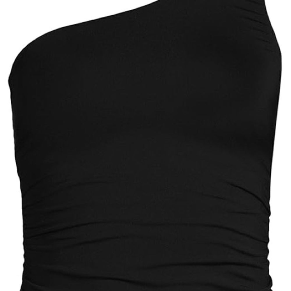 Land's End Plus Standard Shirred One Shoulder tankini top black multi floral Var - Picture 9 of 10